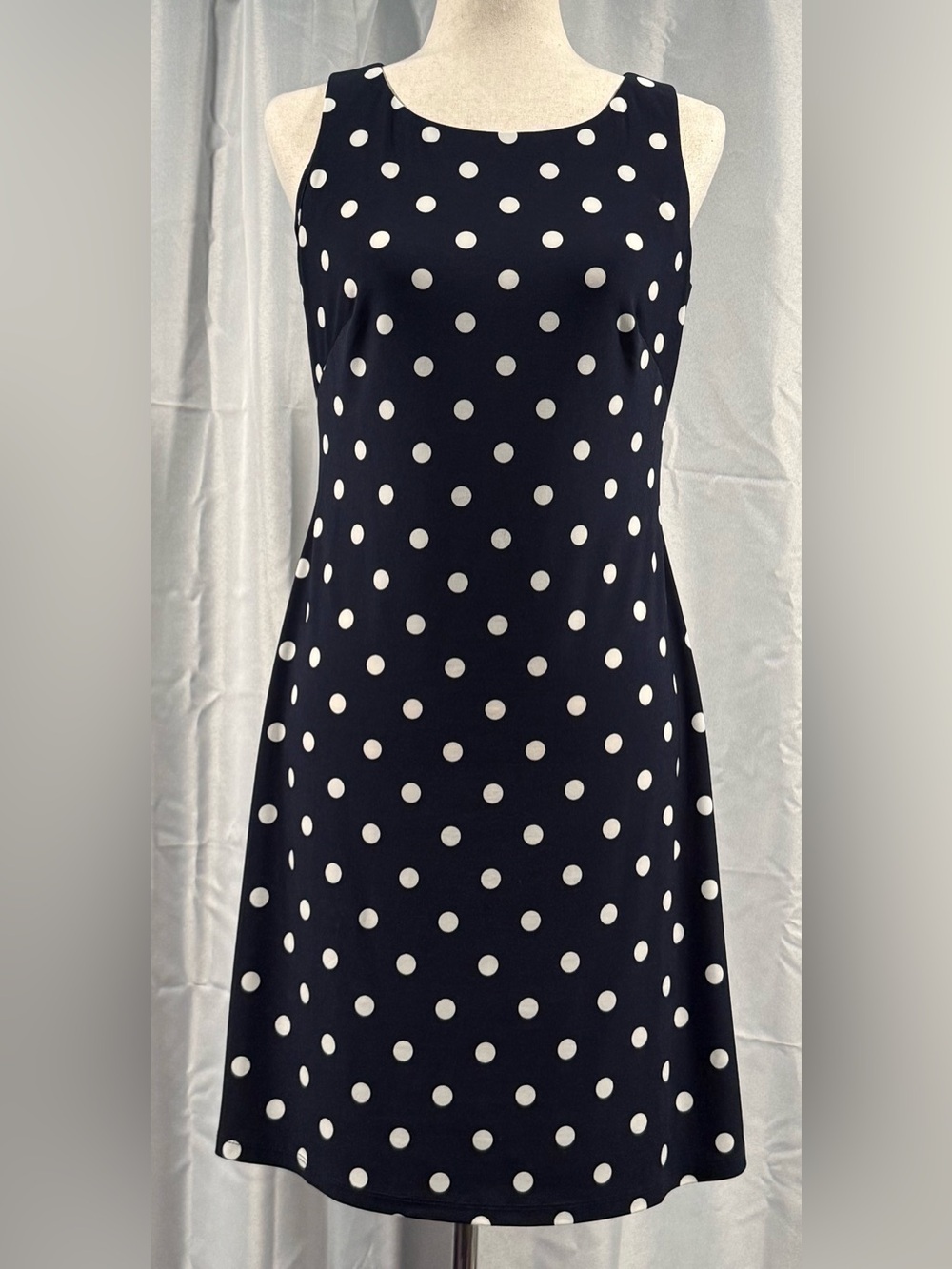 Chaps Navy Sleeveless Polka Dot Dress